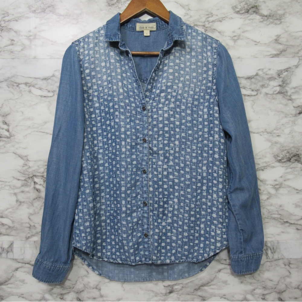 Cloth & Stone Anthropologie Blue Chambray Button Down Shirt Size Small